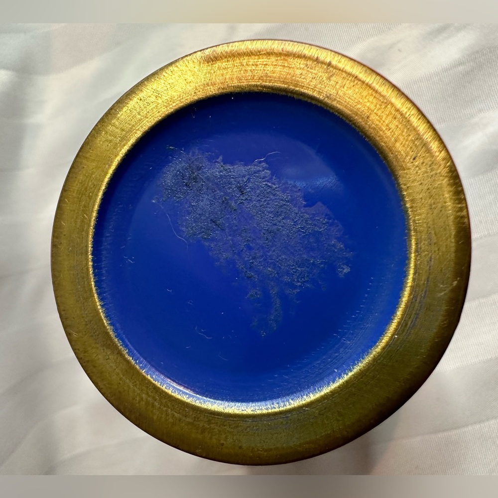Vintage Cinnabar Blue Enamel Brass Vase. Approximate height 6.5” - Picture 3 of 8